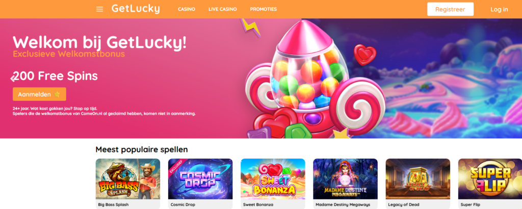 GetLucky – online casino startpagina met free spins welkomstbonus en live casino aanbod