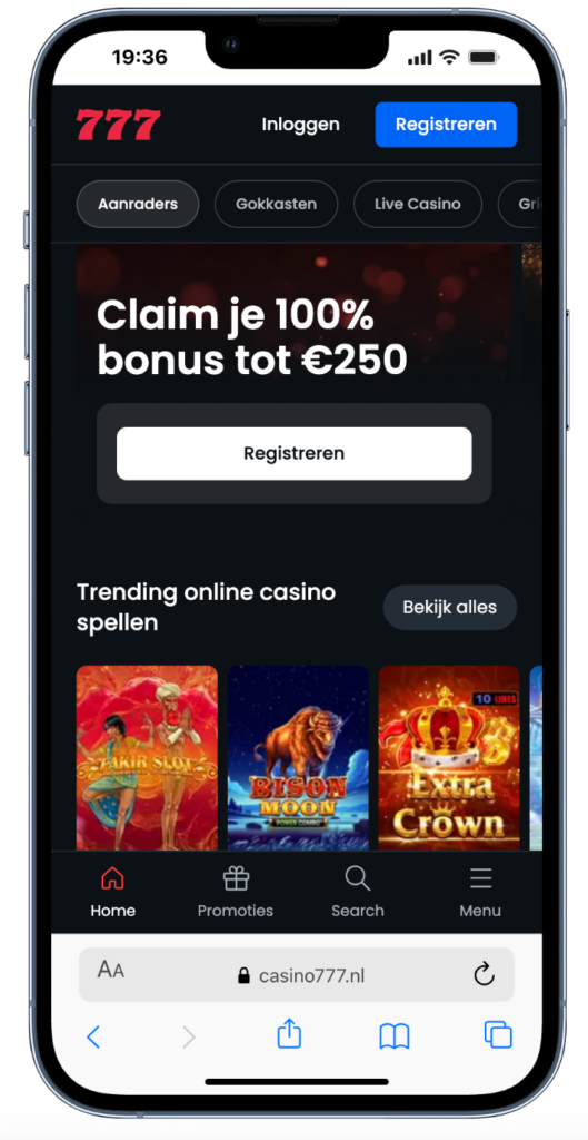 Casino 777 – Startpagina met welkomstbonus